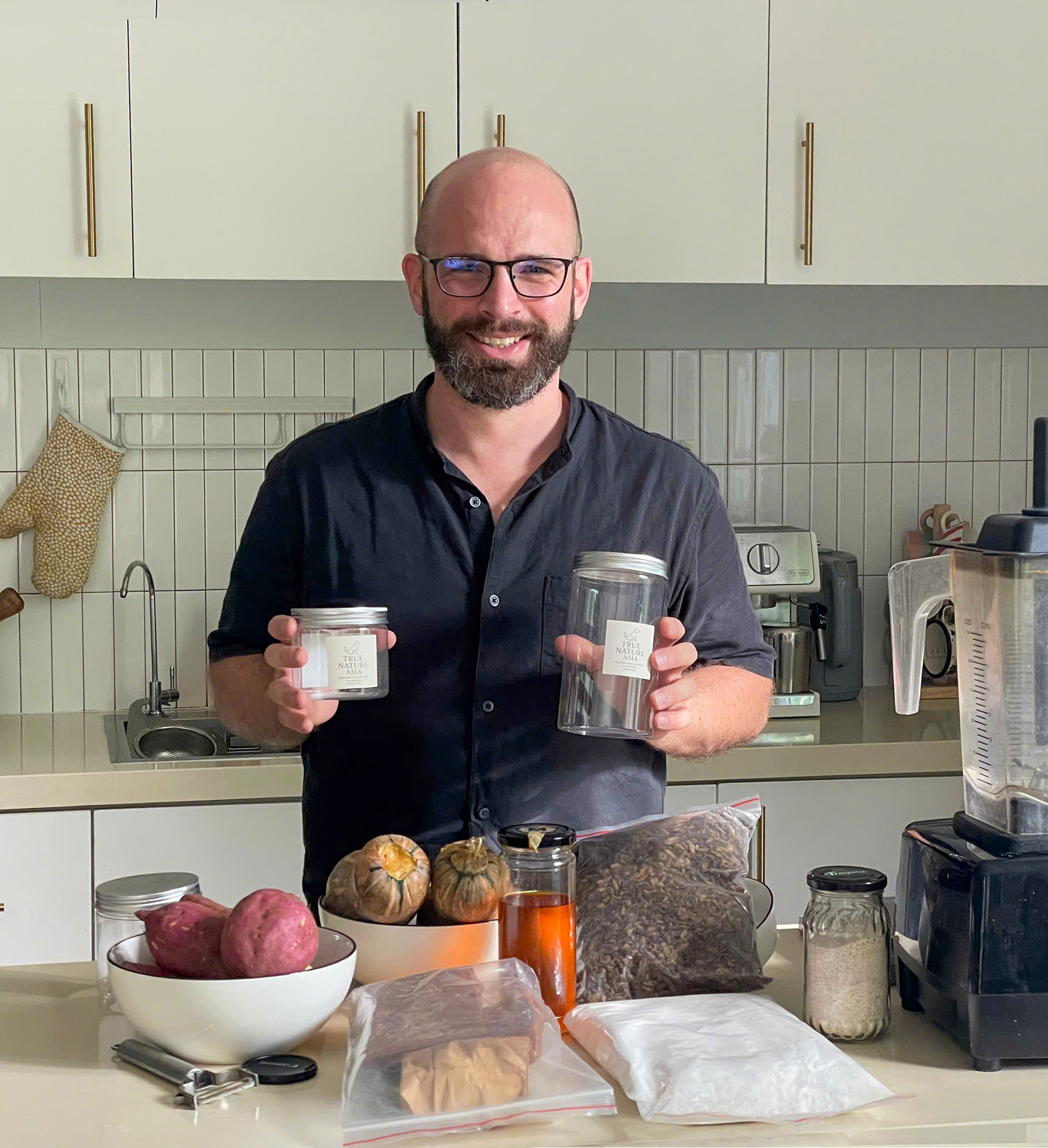 Michael Hornbogen, founder of True Nature Asia, with fresh ingredients